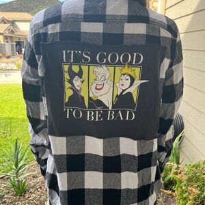 Disney Its Good to be Bad Upcycled Flannel Shirt Unisex Size Medium M